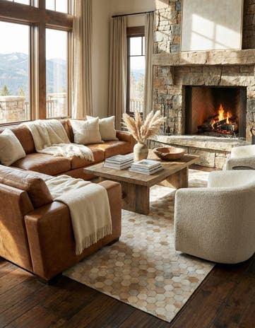 5' 3 x 7' 7 Cowhide Leather Rug