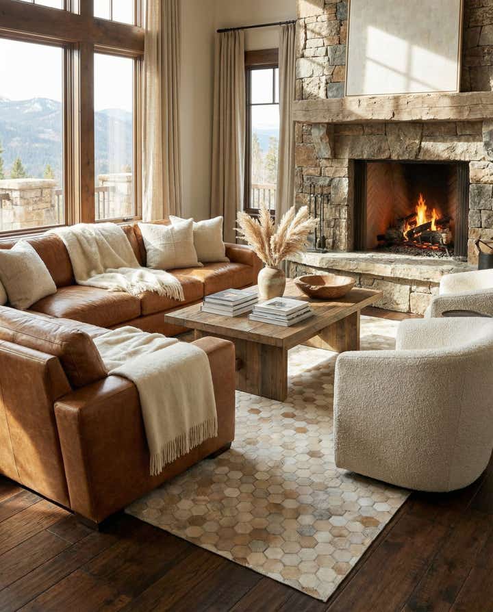 5' 3 x 7' 7 Cowhide Leather Rug