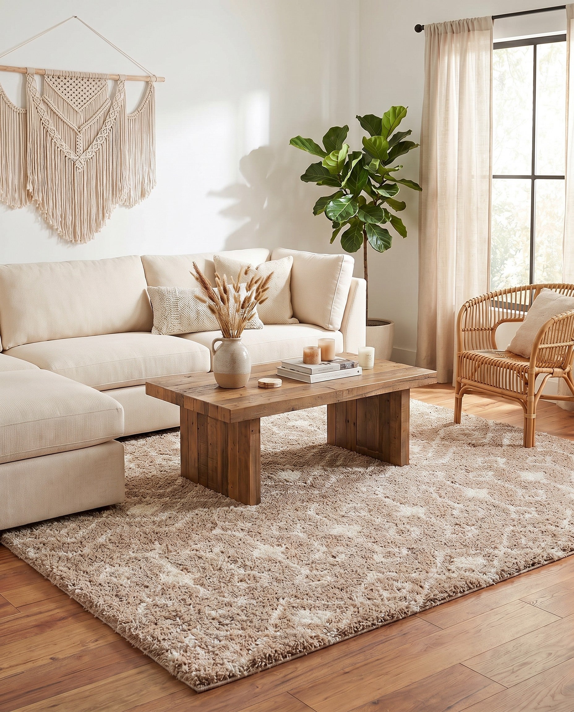 Light Brown Moroccan Trellis Shag Square Rug