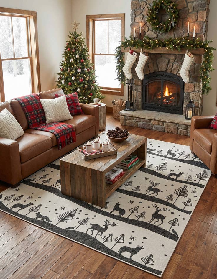 Detail image of 7' 10 x 10'  Washable Holiday Indoor / Outdoor Rug