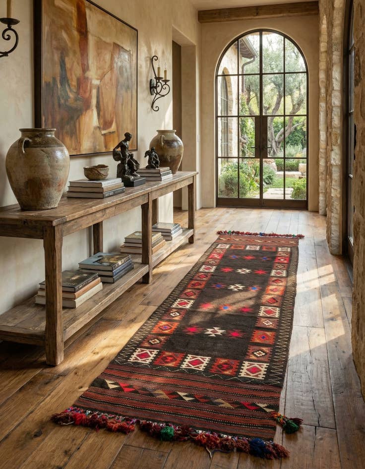 Detail image of 3' 2 x 11' 2  Hand Woven Kilim Afghan Wool Runner Rug