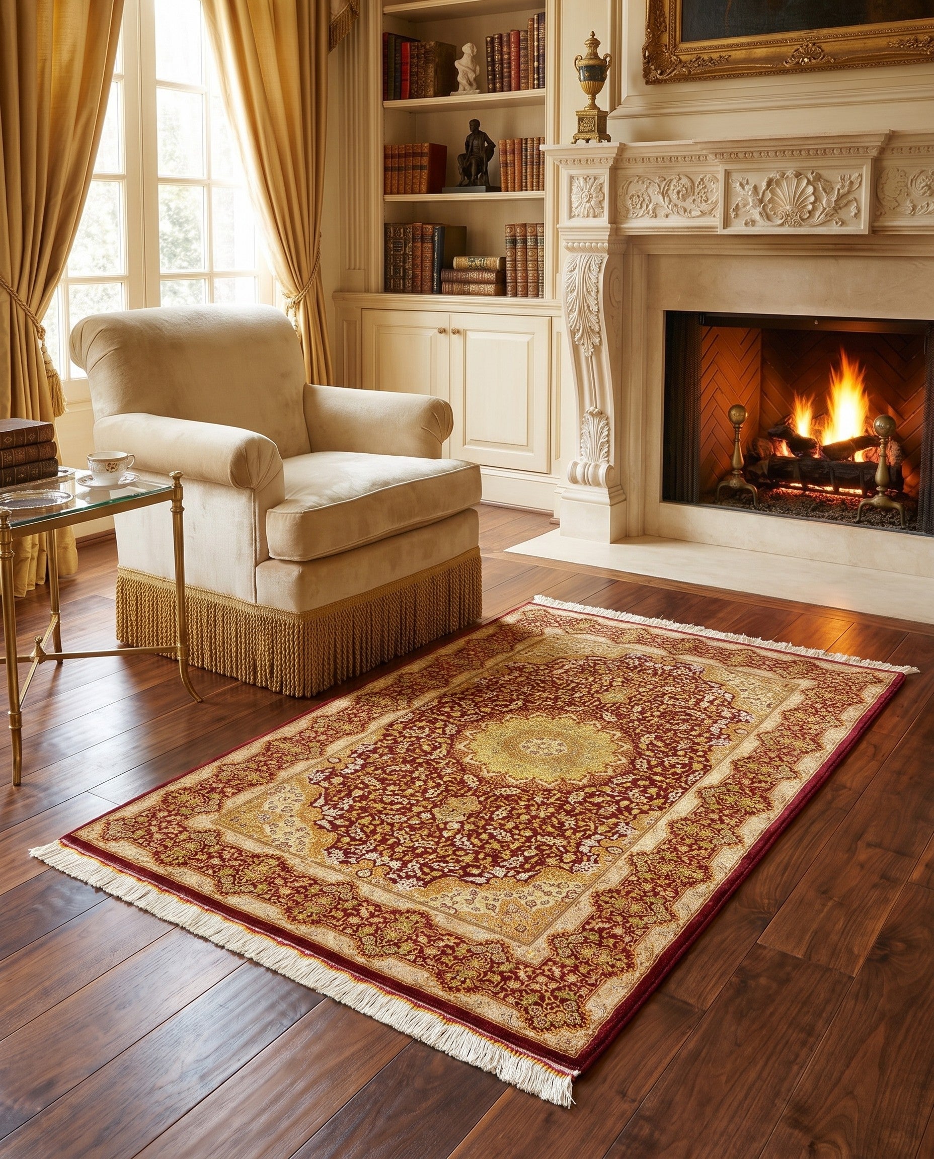 3' 4 x 4' 11 Ghom Silk Rug