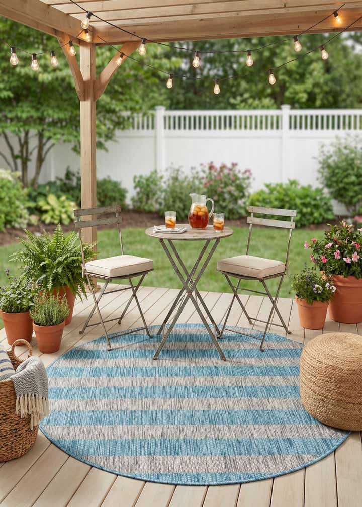 4' x 4' Easy-Clean Ribbon Indoor / Outdoor Round Rug