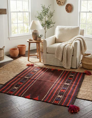 3' 4 x 3' 5 Hand Woven Kilim Modern Wool Square Rug