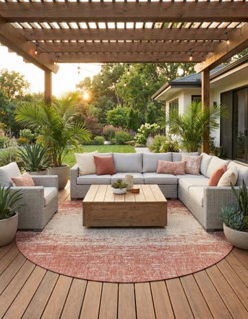 Rust Red Easy-Clean Modern Indoor / Outdoor Round Rug