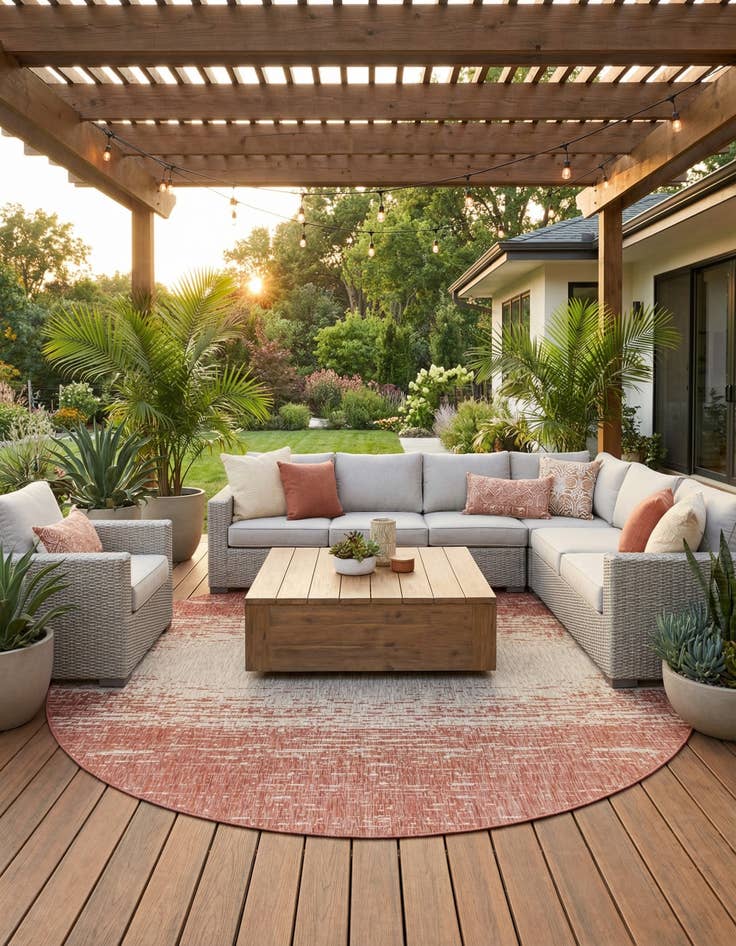 Detail image of  13' x 13'  Washable Modern Indoor / Outdoor Round Rug