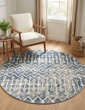 Vintage Blue Bohemian Trellis Round Rug