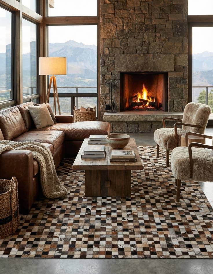 Detail image of  5' 1 x 8' Cowhide Leather Rug