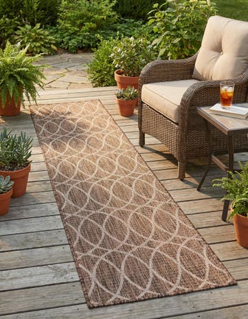 Brown Easy-Clean Lattice Indoor / Outdoor Runner Rug