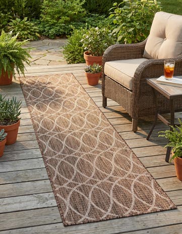 Brown Easy-Clean Lattice Indoor / Outdoor Runner Rug