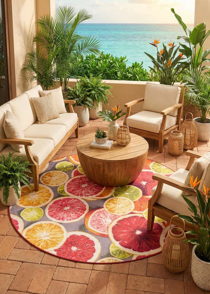 10' x 10' Easy-Clean Jill Zarin Caribbean Indoor / Outdoor Round Rug