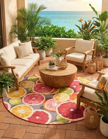 10' x 10' Easy-Clean Jill Zarin Caribbean Indoor / Outdoor Round Rug