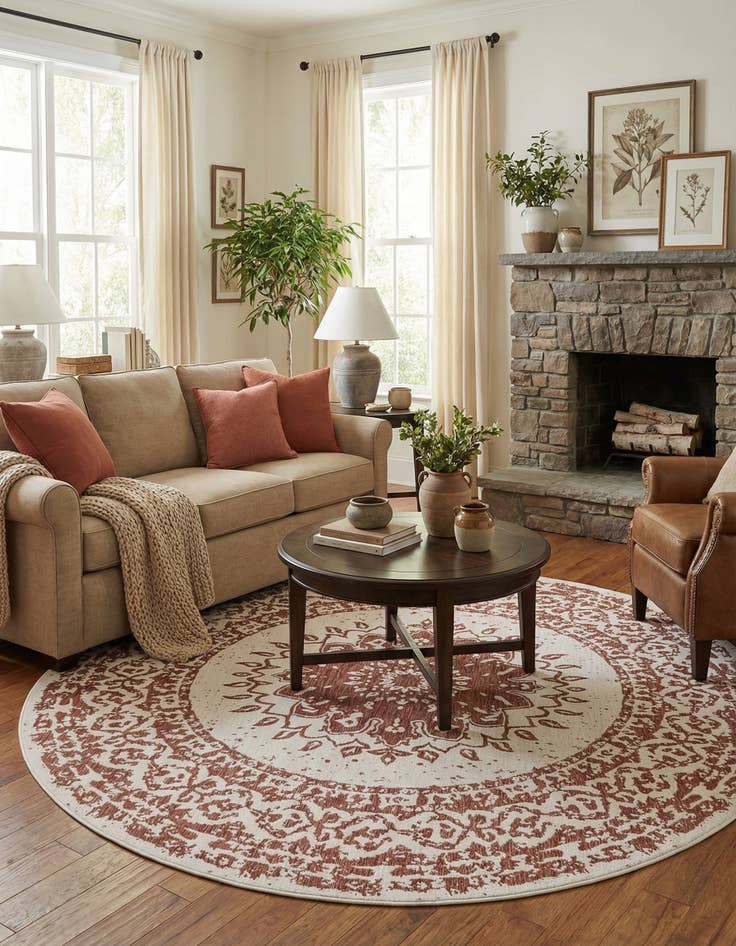 Detail image of  10' x 10'  Washable Traditional Indoor / Outdoor Round Rug