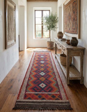2' 1 x 10' 6 Hand Knotted Kilim Fars Persian Wool Runner Rug