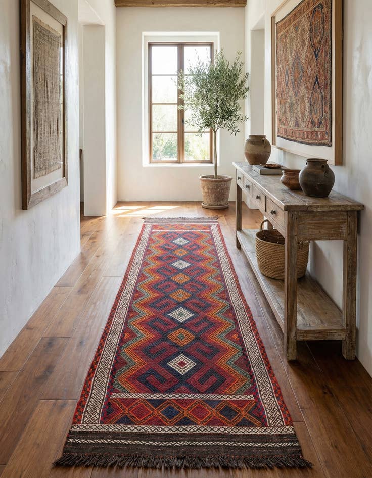 Detail image of 2' 1 x 10' 6 Hand Knotted Kilim Fars Persian Wool Runner Rug