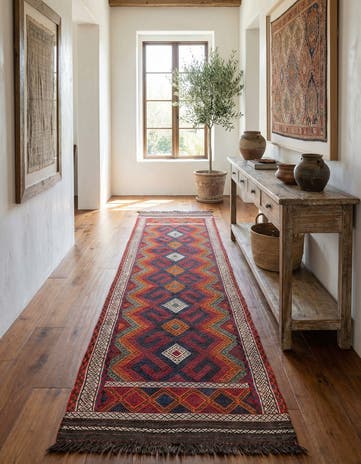 2' 1 x 10' 6 Hand Knotted Kilim Fars Persian Wool Runner Rug
