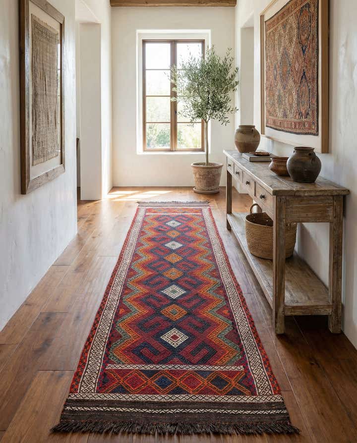 2' 1 x 10' 6 Hand Knotted Kilim Fars Persian Wool Runner Rug