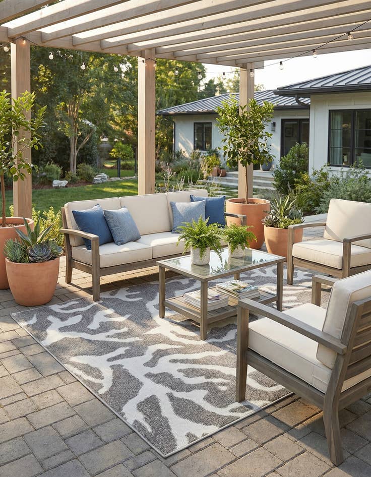 Detail image of 5' 3 x 7' 8 Easy-Clean Modern Indoor / Outdoor Rug