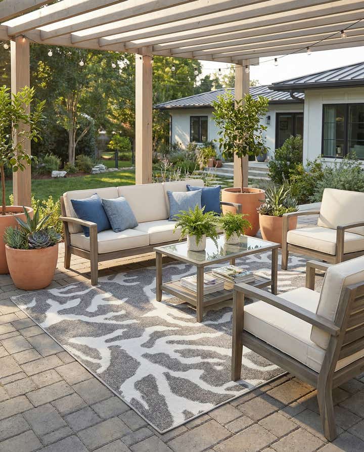 5' 3 x 7' 8 Easy-Clean Modern Indoor / Outdoor Rug