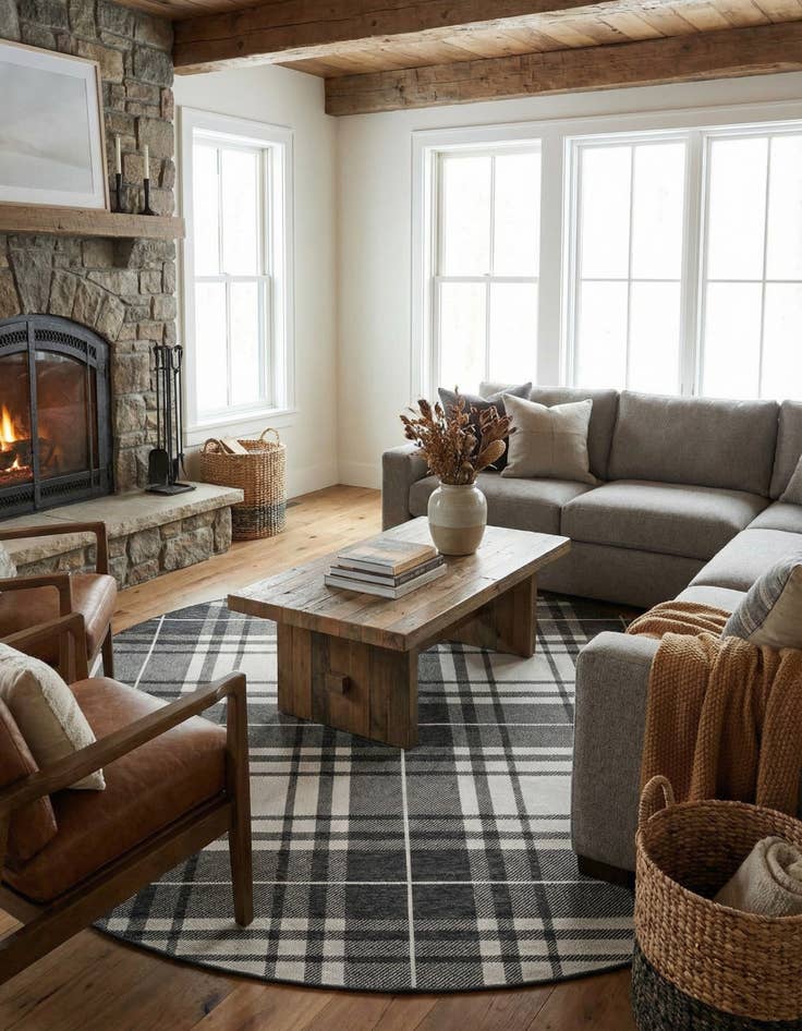 Detail image of  7' 10 x 7' 10  Washable Checkered Indoor / Outdoor Round Rug