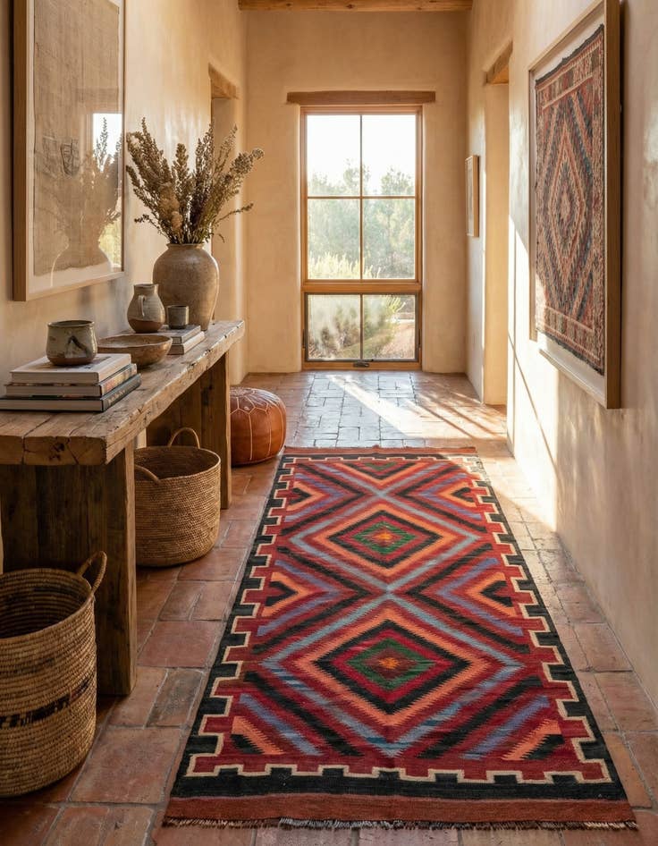 Detail image of 4' 1 x 9'  Hand Woven Kilim Fars Wool Runner Rug