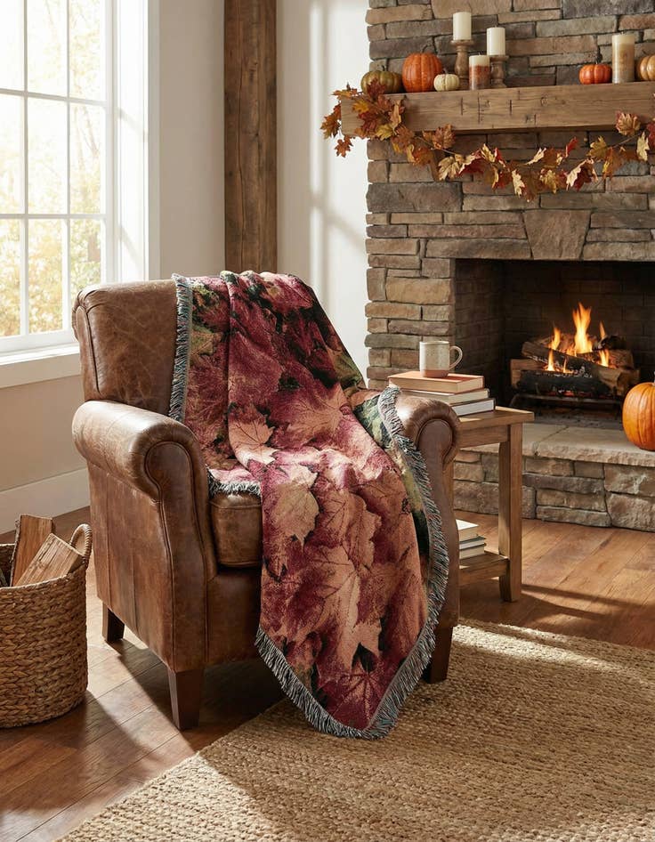 Detail image of 4' 6 x 6' Fallen Leaves Throw Blanket