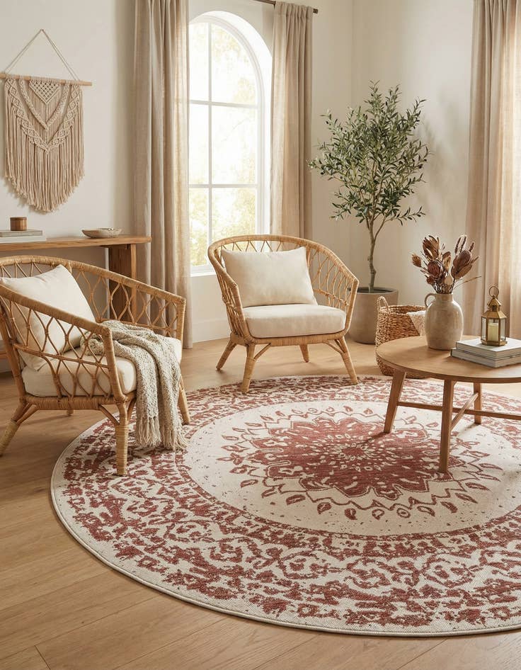 Detail image of 7' 10 x 7' 10  Washable Traditional Indoor / Outdoor Round Rug