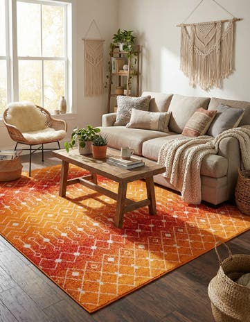 Orange and Red Moroccan Trellis Square Rug