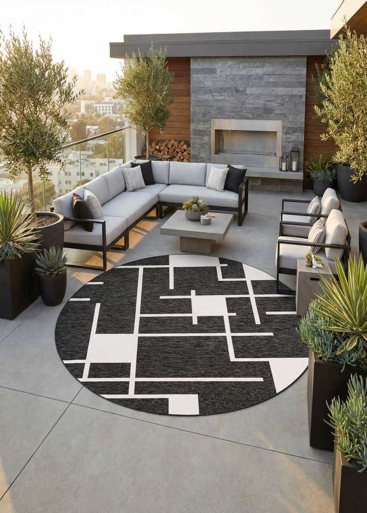 13' x 13' Easy-Clean Modern Indoor / Outdoor Round Rug