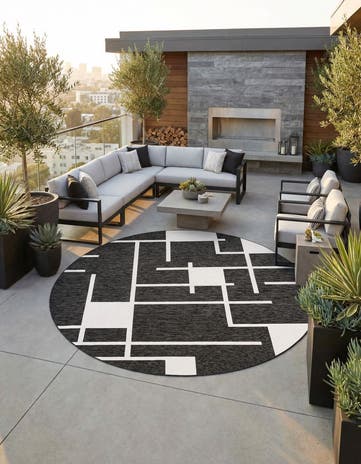 13' x 13' Easy-Clean Modern Indoor / Outdoor Round Rug