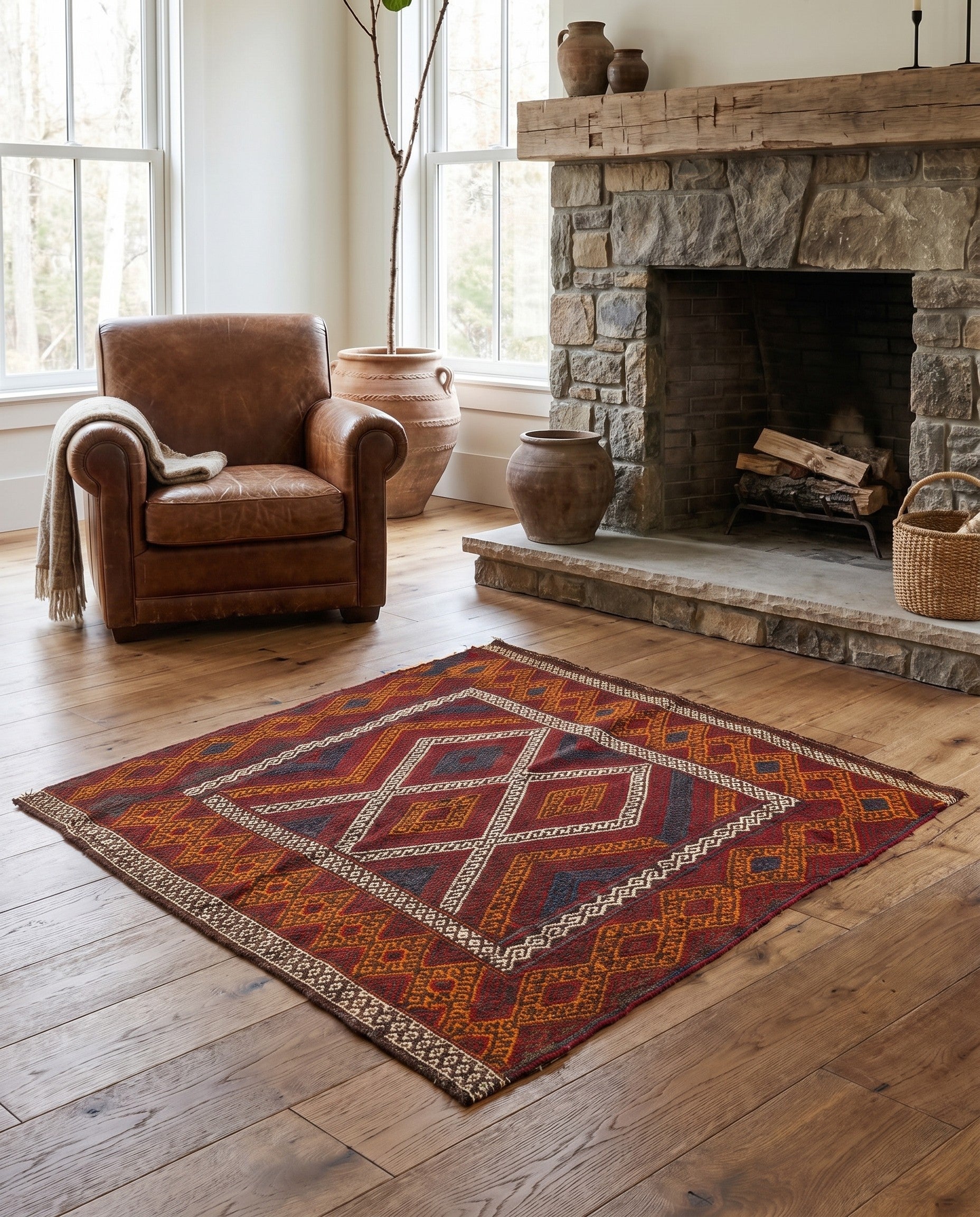 4' x 4' 3 Hand Woven Kilim Fars Wool Square Rug