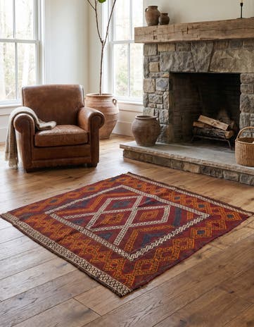 4' x 4' 3 Hand Woven Kilim Fars Wool Square Rug