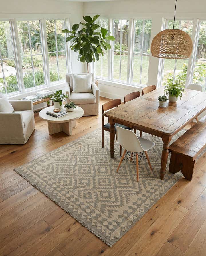 6' 2 x 9' 1 Hand Woven Kilim Maymana Wool Rug