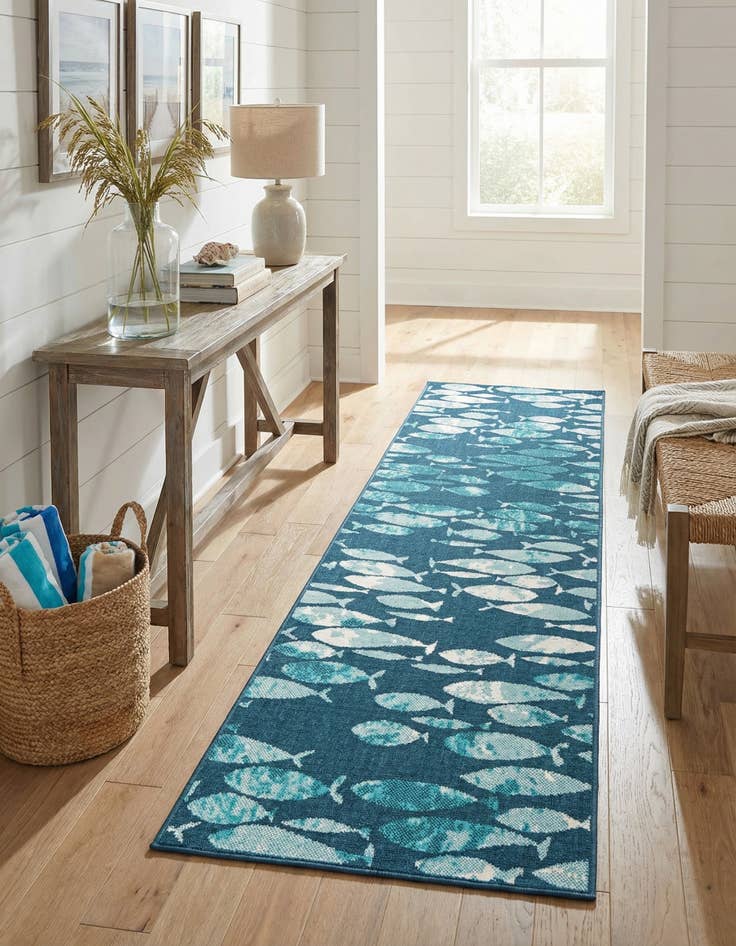 Detail image of  2' 7 x 10'  Washable Coastal Indoor / Outdoor Runner Rug