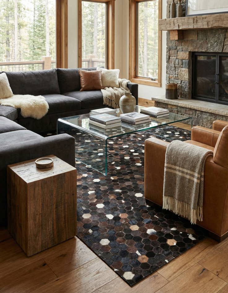 Detail image of 5' x 7' 10 Cowhide Leather Rug