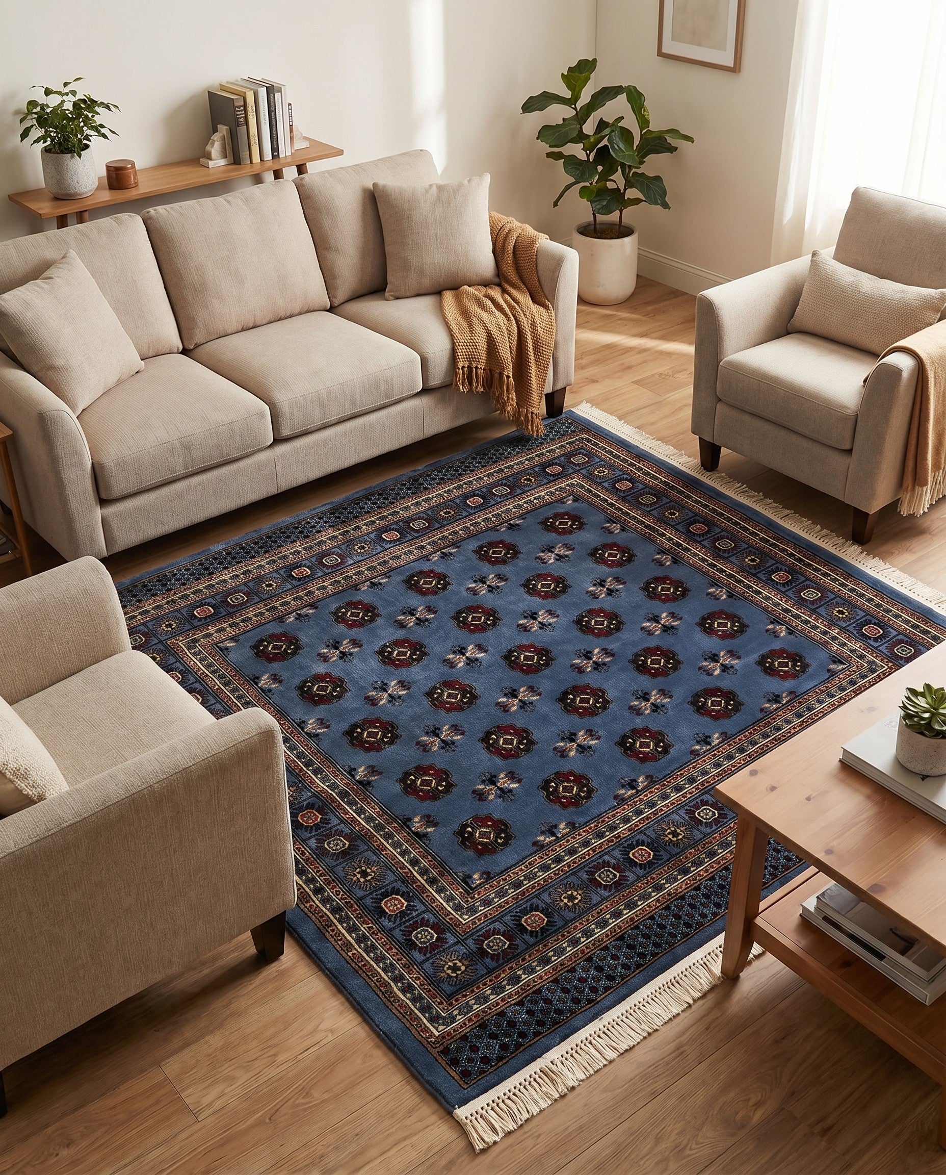 Blue Bokhara Square Rug