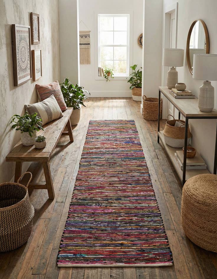 Detail image of 2' 7 x 12'  Hand Woven Chindi Cotton Runner Rug