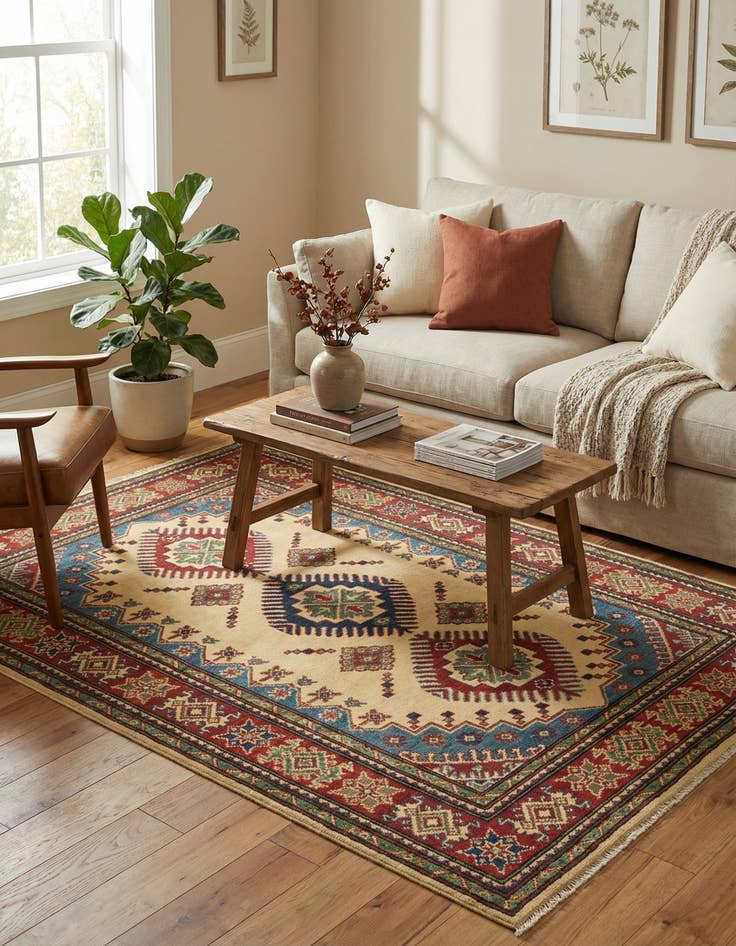 Detail image of  4' 2 x 5' 10  Hand Knotted Kazak Rug