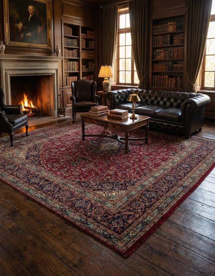 Detail image of  9' 7 x 12' 9  Hand Knotted Mashad Persian Wool Rug