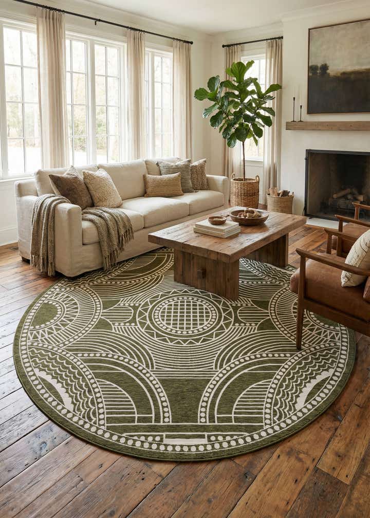 12' x 12' Easy-Clean Traditional Indoor / Outdoor Round Rug