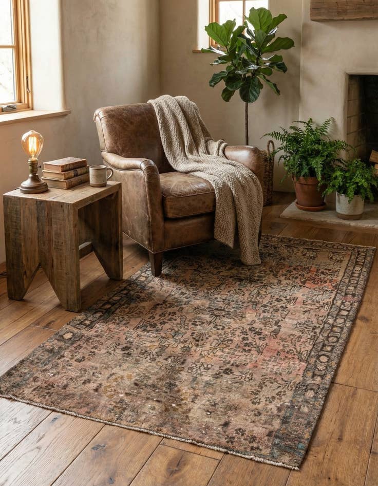 Detail image of 3' 7 x 6'  Hand Knotted Ultra Vintage Persian Wool Rug