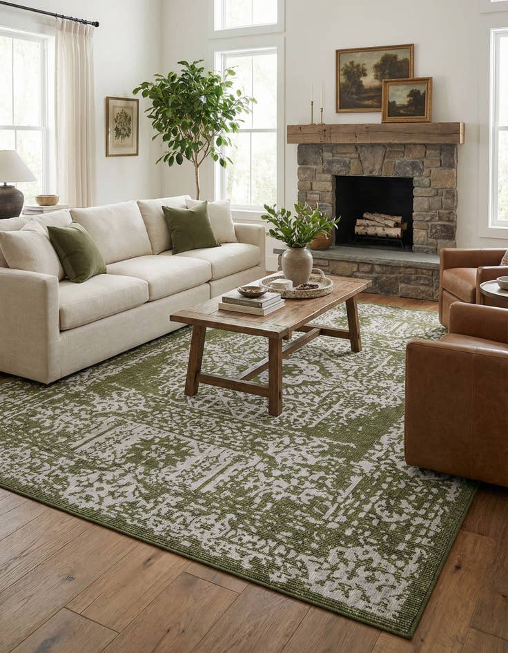 Detail image of  10' x 13'  Washable Traditional Indoor / Outdoor Rug