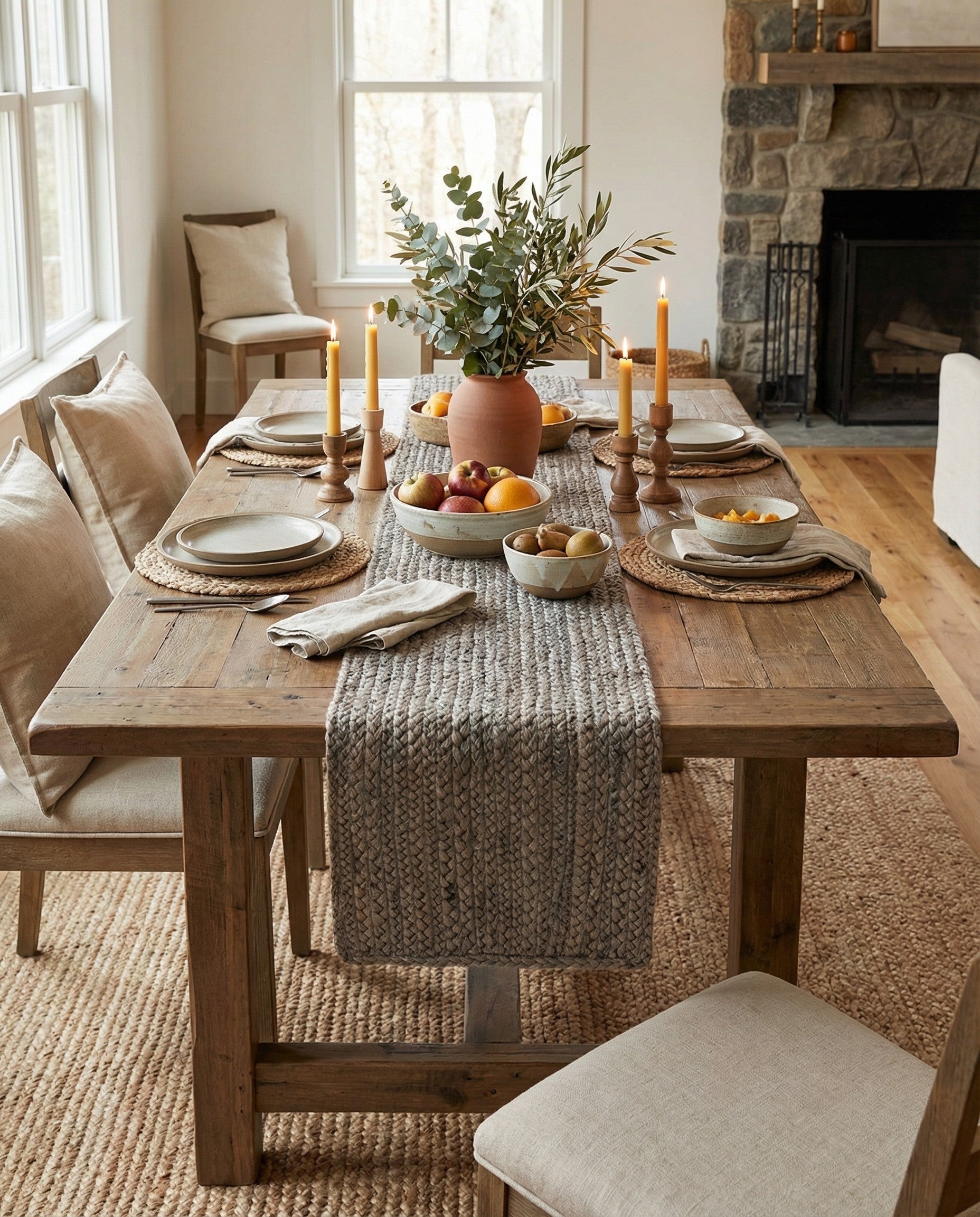 A 1' 2 x 8' 0 gray braided jute runner rug with a textured, flatweave pattern, ideal for a table or hallway.