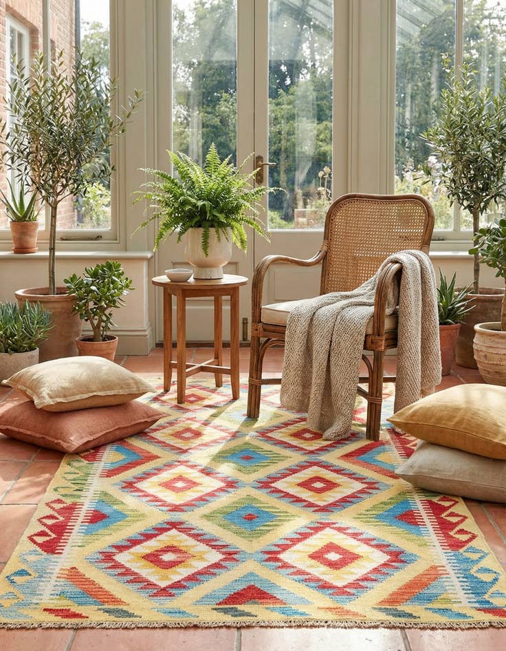 Detail image of 3' 6 x 6' 3  Hand Woven Kilim Maymana Wool Rug