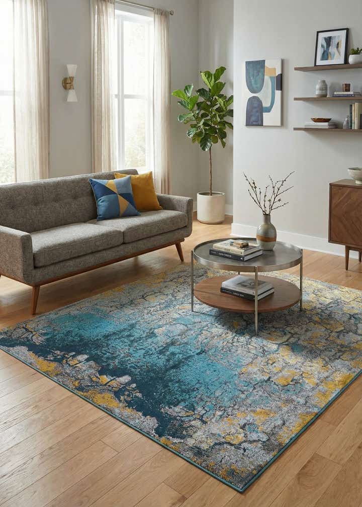7' 10 x 7' 10 Easy-Clean Modern Indoor / Outdoor Square Rug