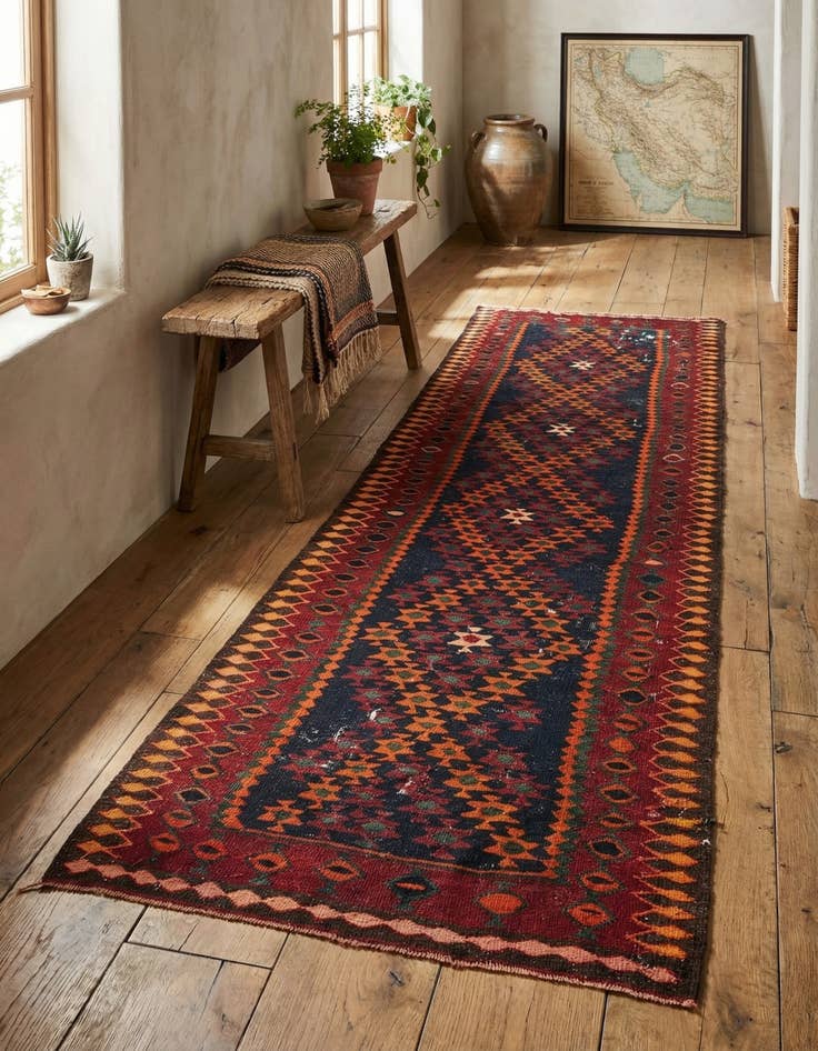 Detail image of 4' 3 x 8' 10  Hand Woven Kilim Fars Wool Runner Rug