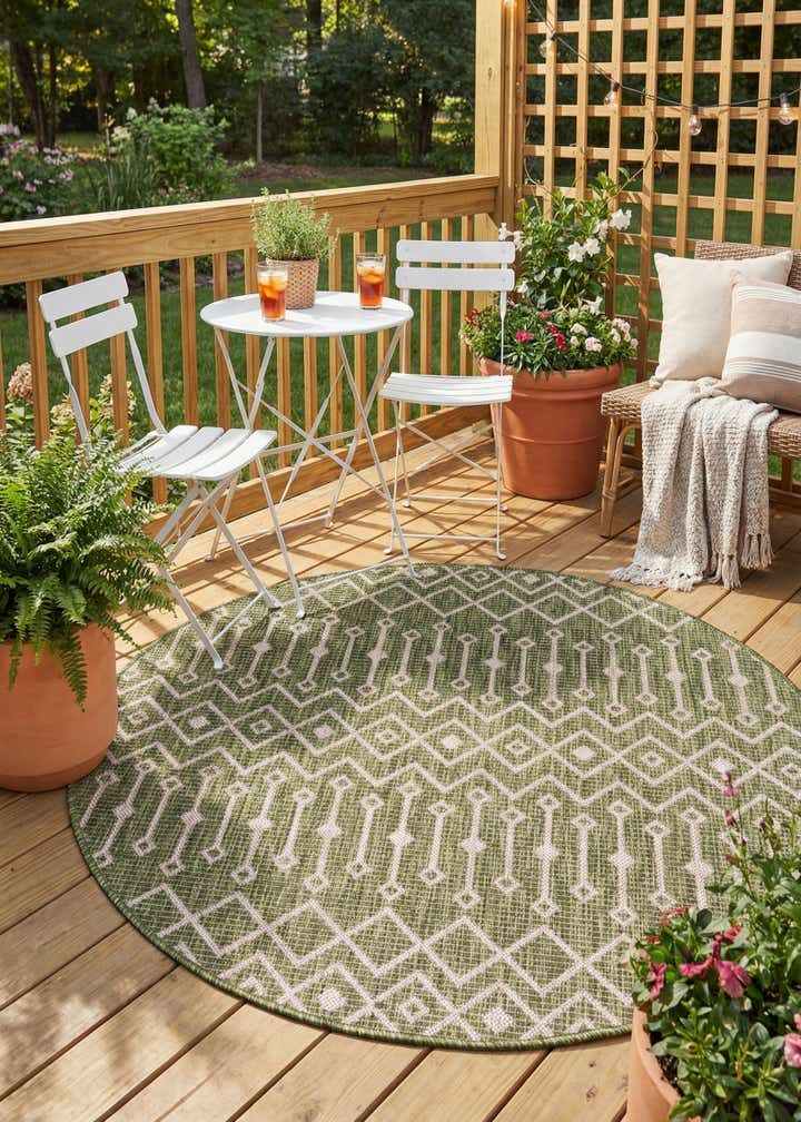 4' x 4' Easy-Clean Trellis Indoor / Outdoor Round Rug