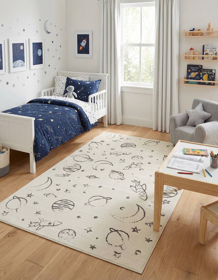 Detail image of 5' 3 x 8' Planets Whimsy Kids Rug