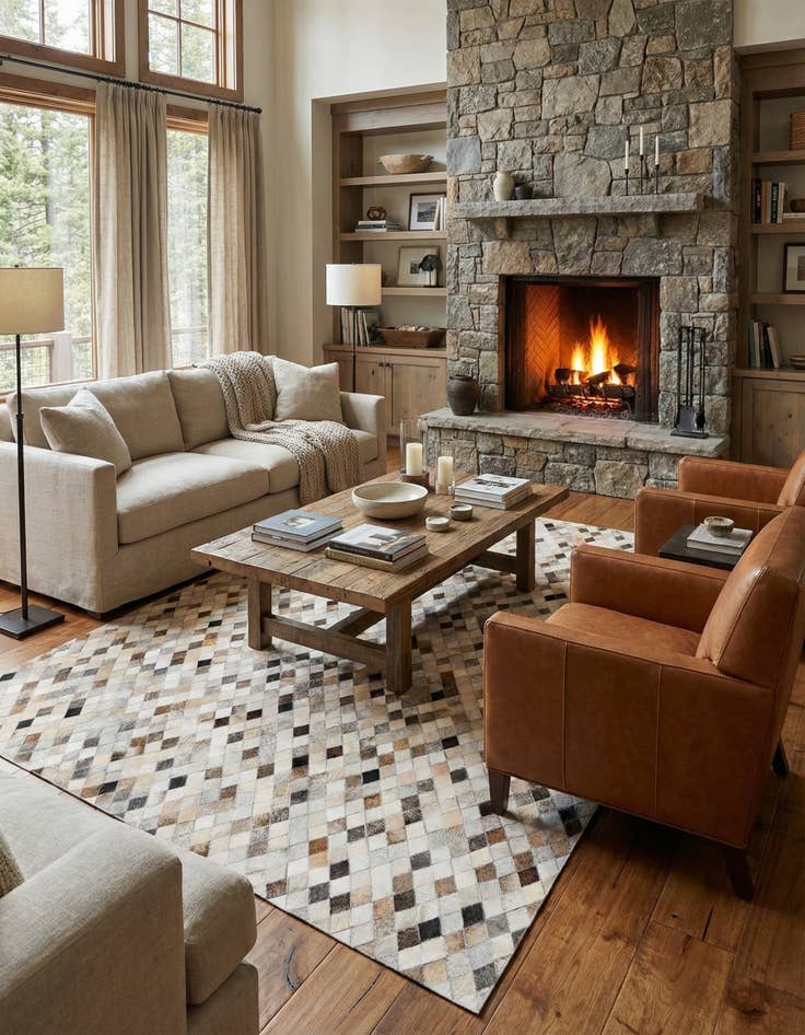 Detail image of 5' 6 x 8' Cowhide Stocks Rug