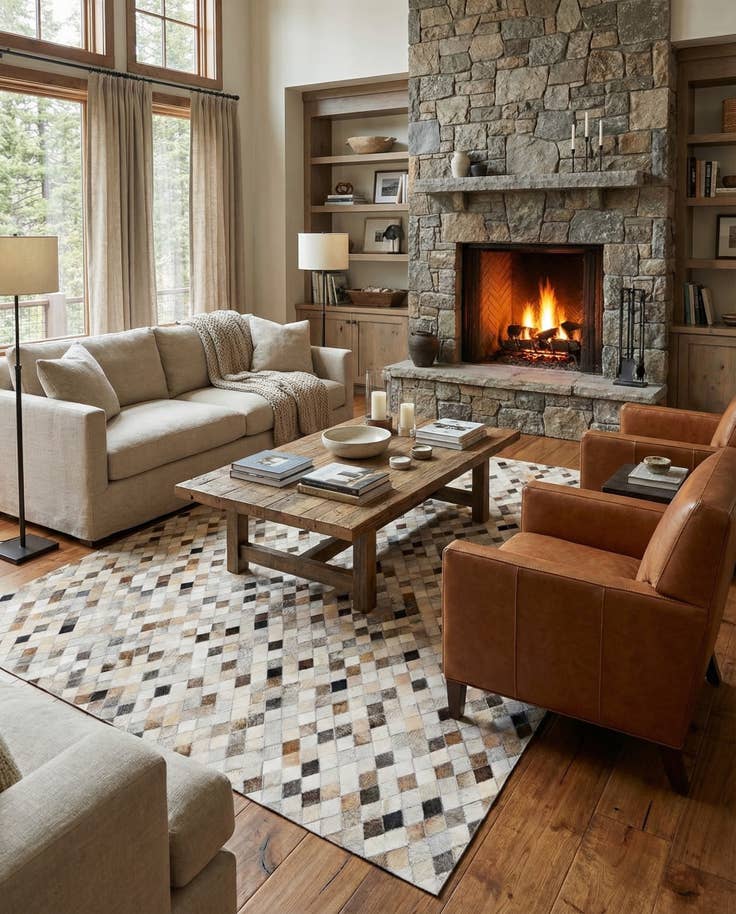 Detail image of 5' 6 x 8' Cowhide Stocks Rug